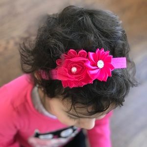 Infant girl flower pearl elastic headband